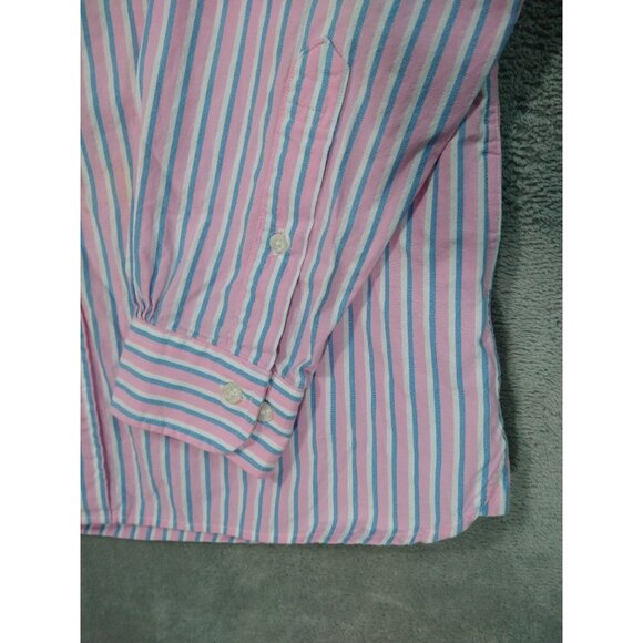 Brooks Brothers Shirt Men Medium Pink Striped Button Down Long Sleeve Red Fleece - Picture 3 of 8